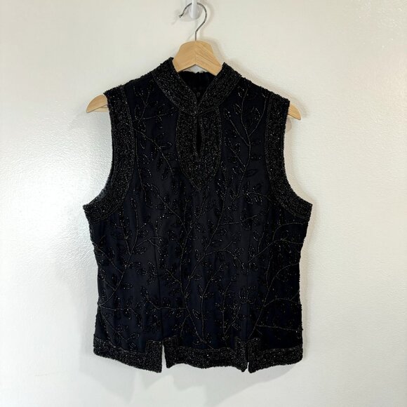 Fashion Bug Tops - Vintage Y2K 90s Fashion Bug Shirt L Beaded Cheongsam Black Whimsygoth Asian